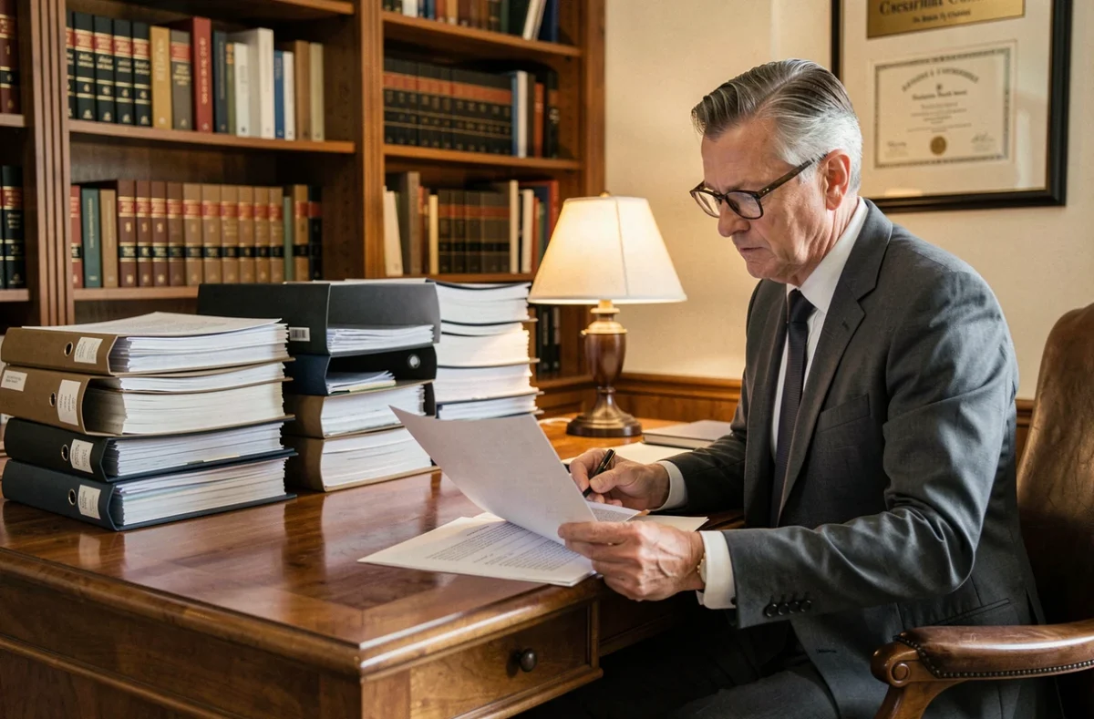 Avocat spécialisé en droit de la famille examinant des documents de divorce dans un cabinet juridique français, contexte des statistiques 2026