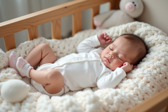 Bébé fille endormie paisiblement dans un lit bébé douillet