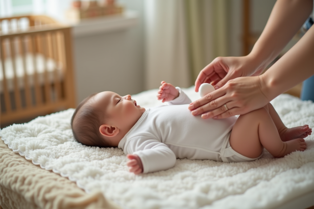 Maman nettoie le nombril de son bébé nouveau-ne