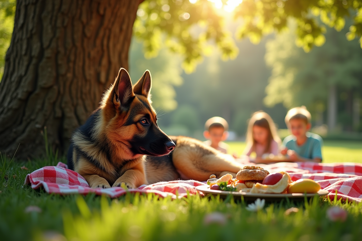 Chiot berger allemand reposant sous un arbre lors d