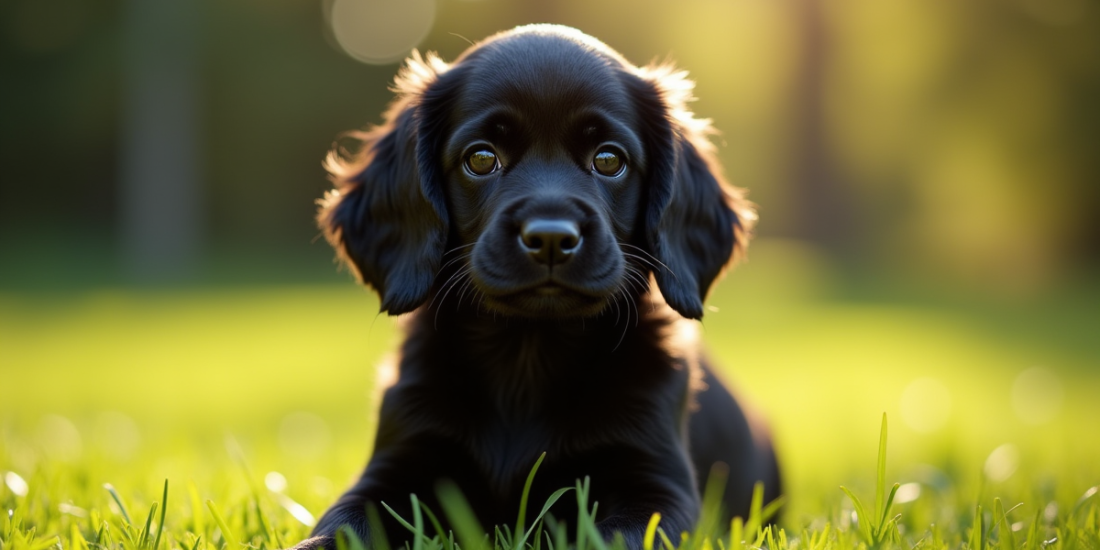 Chiot cocker noir dans un parc ensoleille