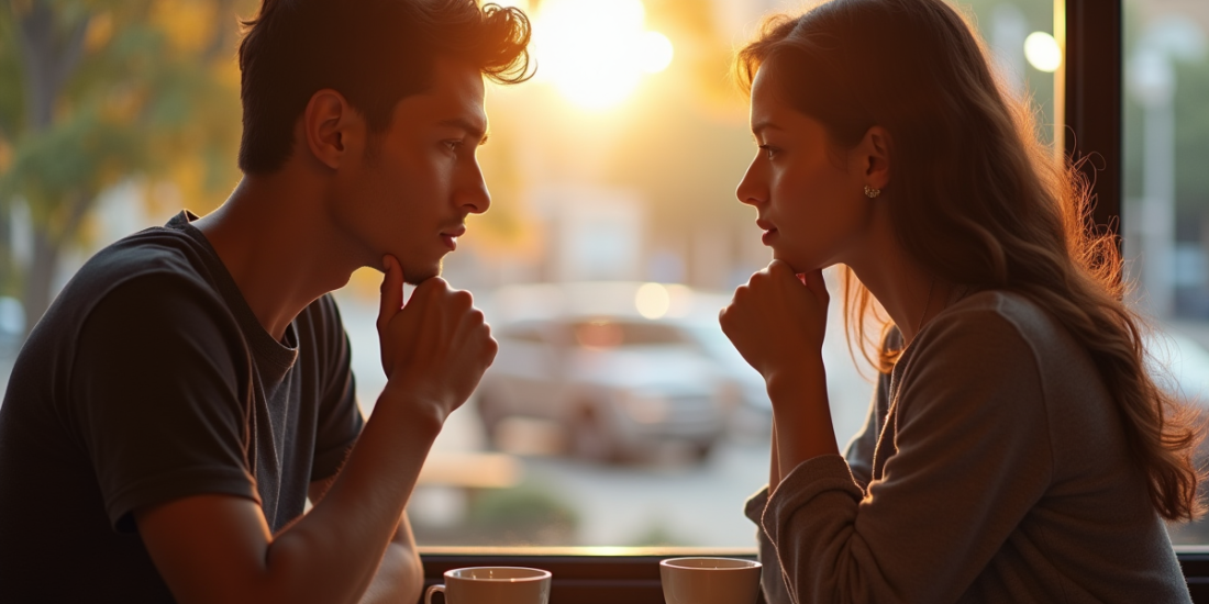 Jeune couple au café en réflexion avec tension