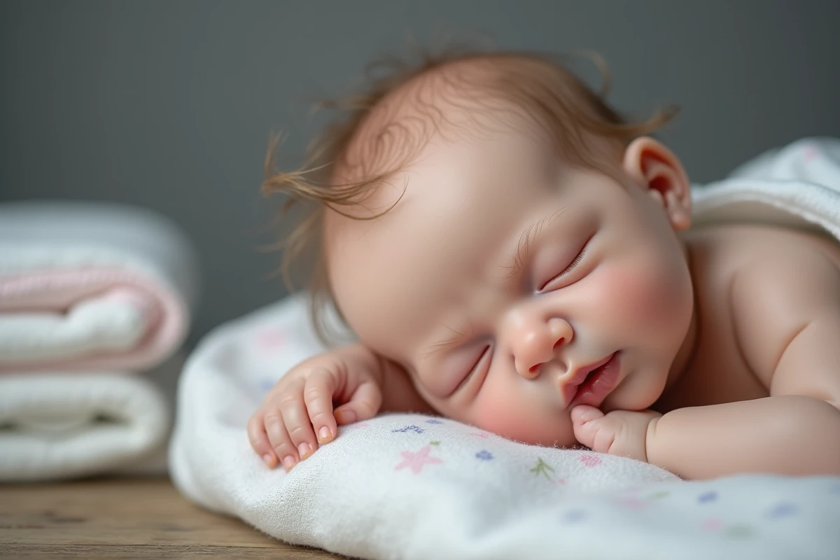 Gros plan sur les détails réalistes de la peau d'un bébé reborn en silicone sur un tissu blanc