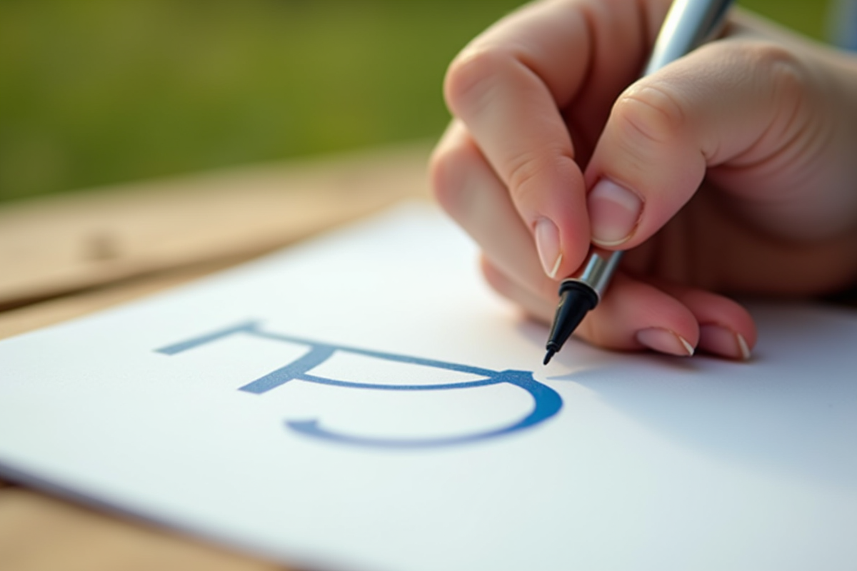 Main d'enfant écrivant un nom avec J sur papier blanc