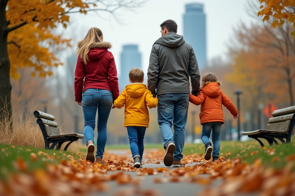 Enfants en pleine chasse au trésor dans un parc urbain