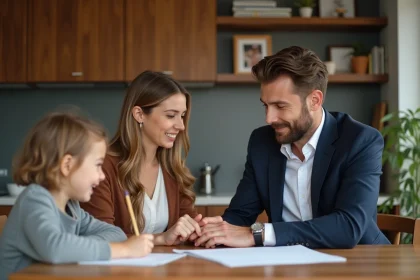Famille dans une cuisine chaleureuse et moderne