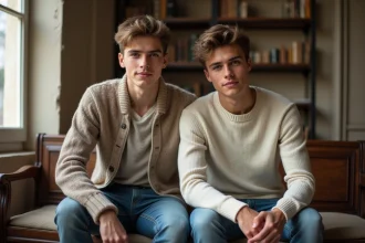 Deux jeunes hommes assis dans un appartement parisien lumineux