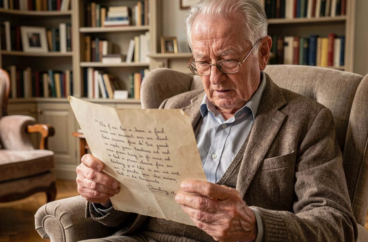 Grand-père lisant un poème manuscrit offert pour la fête des grands-pères en France