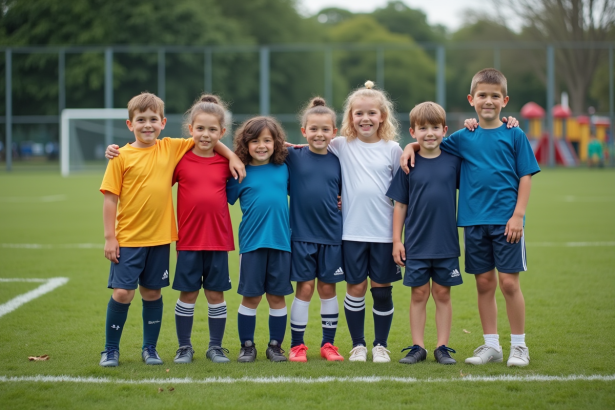 Groupe d'enfants sur un terrain de football extérieur