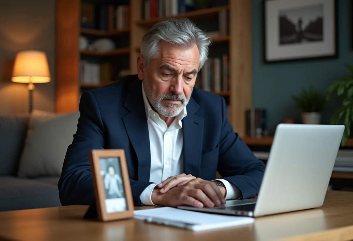 Homme d'âge moyen assis à son bureau à la maison