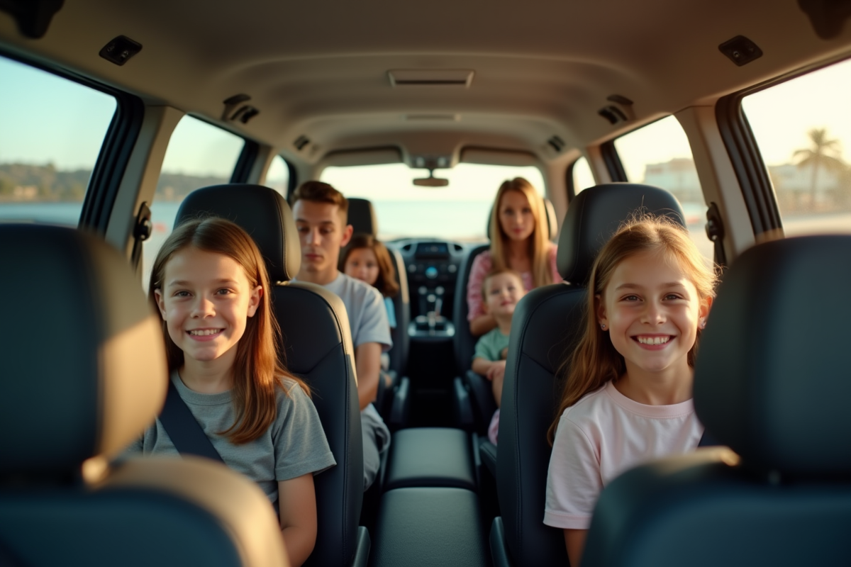 Intérieur spacieux d un véhicule 8 places avec famille