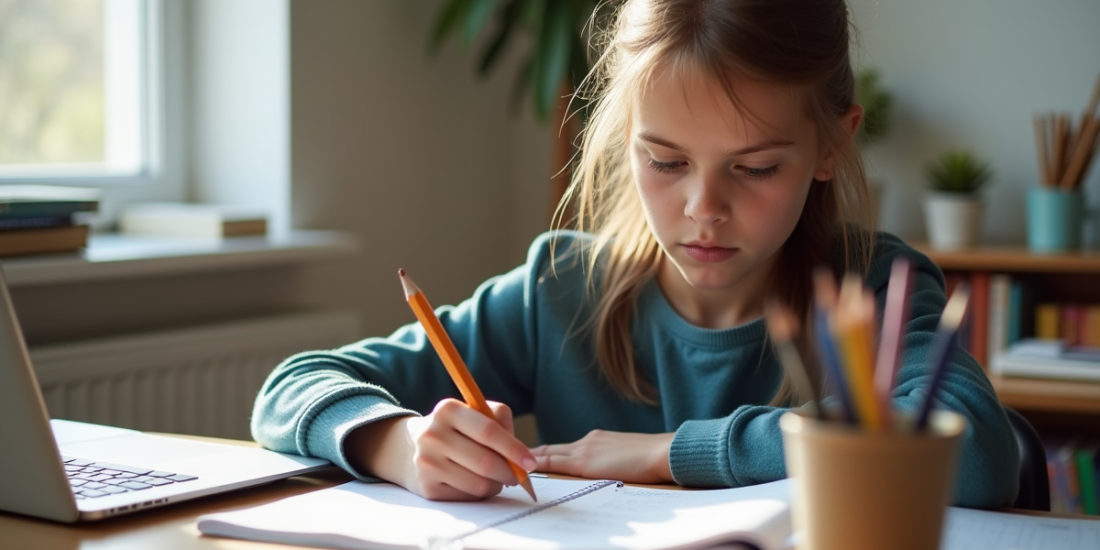 Jeune étudiant concentré sur ses devoirs de mathématiques