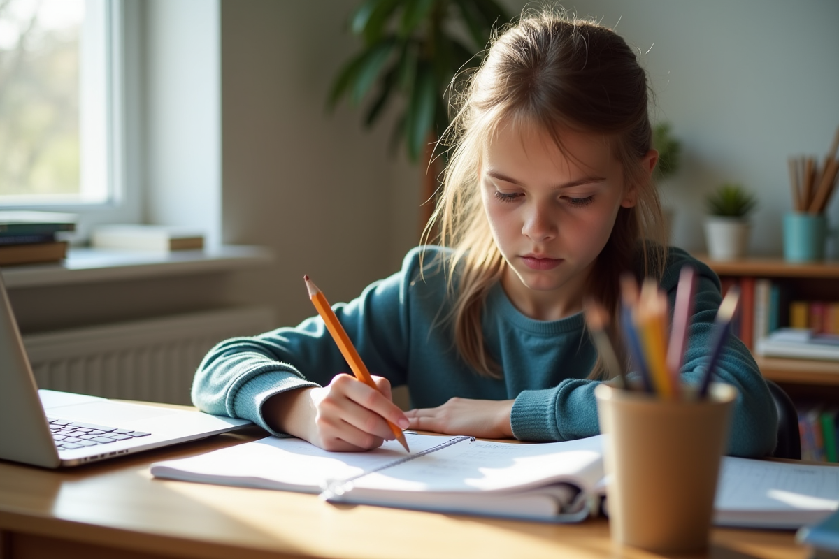 Jeune étudiant concentré sur ses devoirs de mathématiques