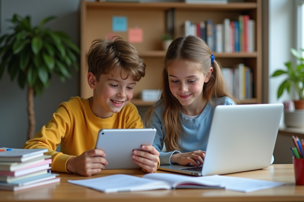 Adolescents concentrés sur un bureau moderne pour l'étude