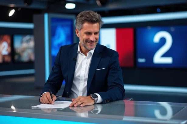 Présentateur français en studio de news professionnel