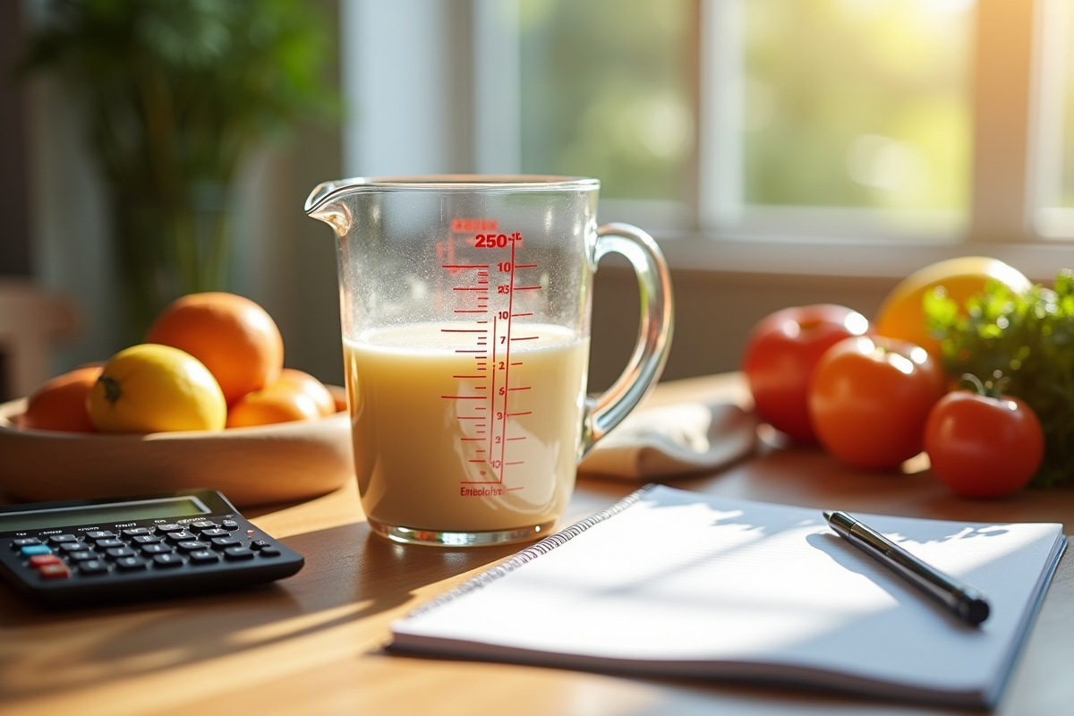 Verre doseur de 250 ml avec calculatrice et aliments pour bébé
