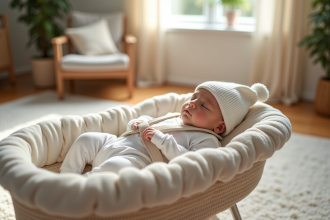 Nourrisson endormi dans un couffin moderne et douillet