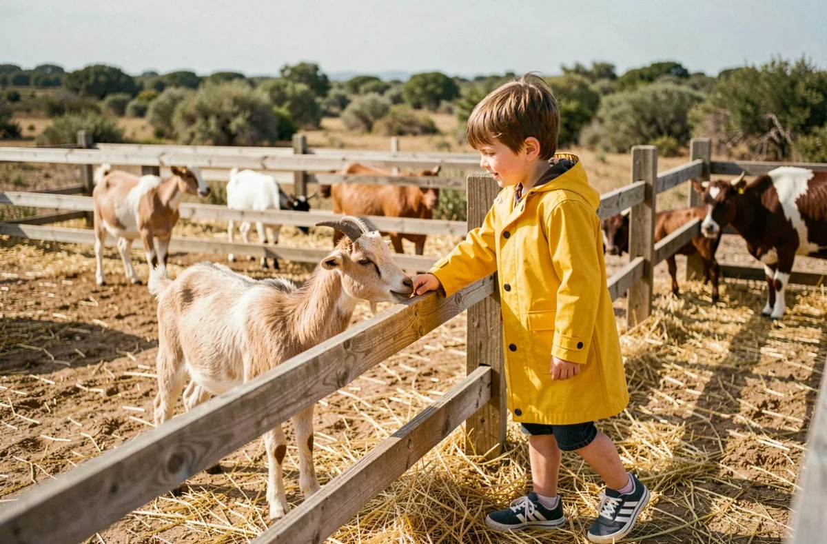 Enfant nourrissant une chèvre au Parc Animalier L'Arche de Meo à Molleges