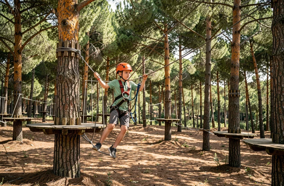 Enfant sur un parcours accrobranche au Parc Aventure Loisirs Provence à Velaux