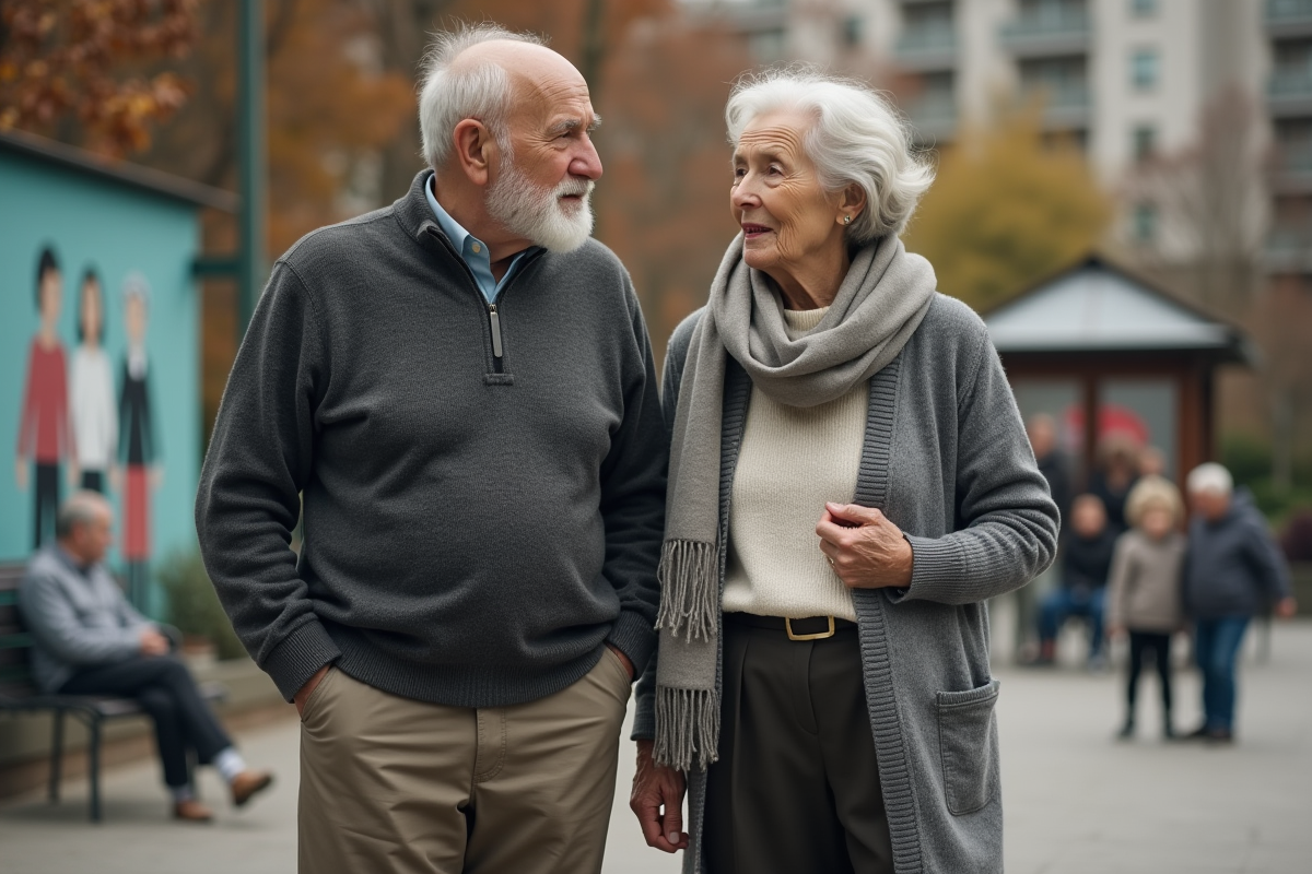 Personnes agees observant des enfants dans un parc