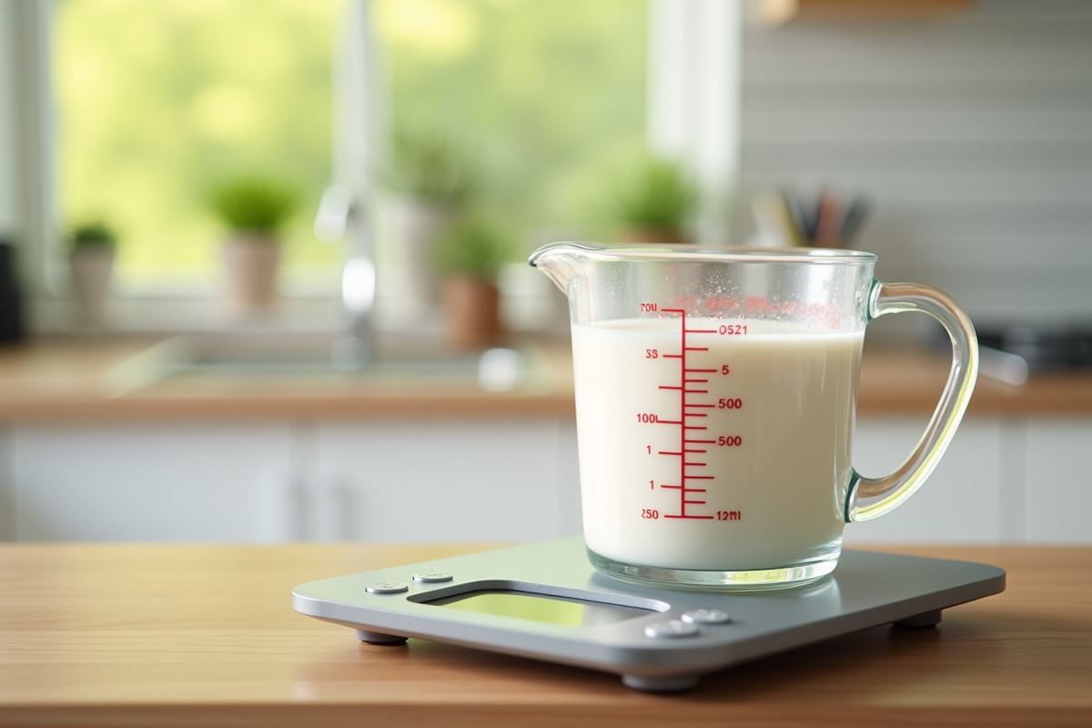Verre mesureur de lait avec balance de cuisine en bois